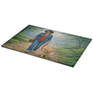 Quiet Morning Walk Decorative Glass Cutting Board