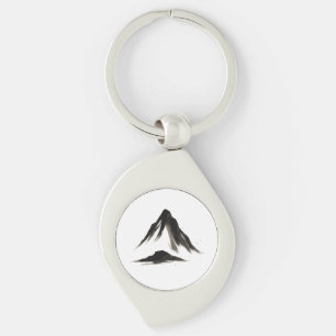 Quiet Mountain – Ink Brush Landscape on Key Ring