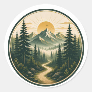 Quiet Mountain Morning   Vintage Sunrise Forest La Classic Round Sticker