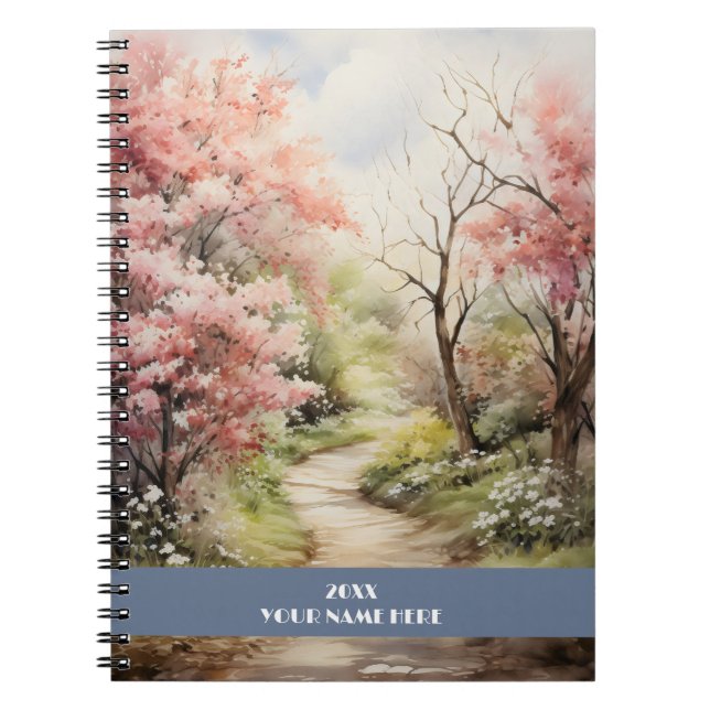 Quiet path through pink forest notebook (Front)