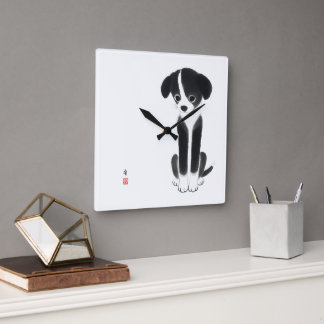 Quiet Paws - Minimalist Ink Puppy Square Wall Clock