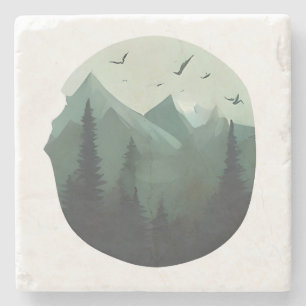 Quiet Peaks: Birds Over a Mountain Landscape Stone Coaster