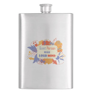 Quiet Person With Loud Mind blue yellow Hip Flask