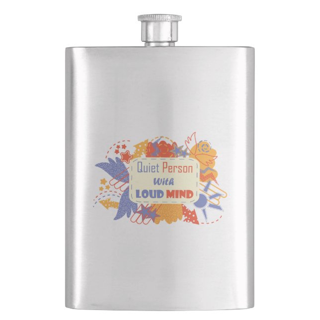 Quiet Person With Loud Mind blue yellow Hip Flask (Front)