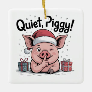Quiet Piggy Christmas Santa hat Democratic  Ceramic Ornament