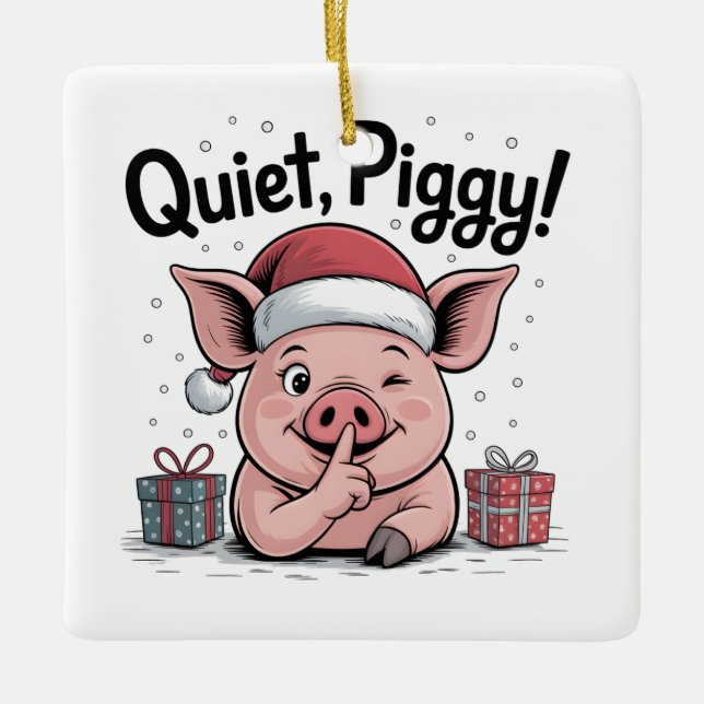 Quiet Piggy Christmas Santa hat Democratic  Ceramic Ornament (Front)