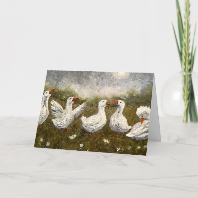 Quiet Quack: White Duck Starry Night Goose Card (Front)