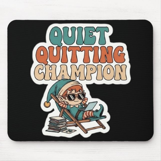 Quiet Quitting Elf Funny Office Humor Dark Mode  Mouse Mat (Front)