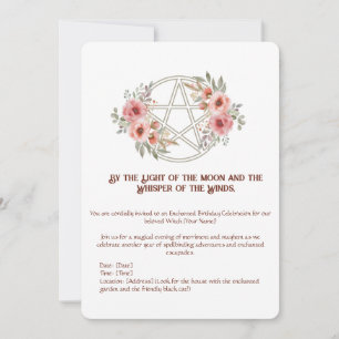 Quiet Sage Floral Pentacle Birthday Invitation
