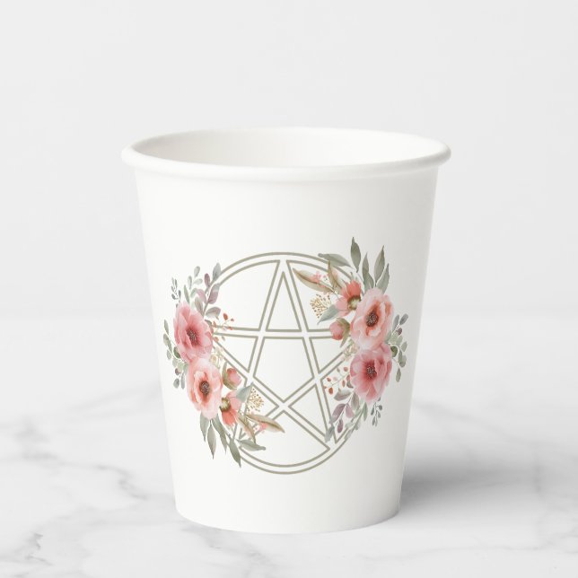 Quiet Sage Floral Pentacle Paper Cups (Front)