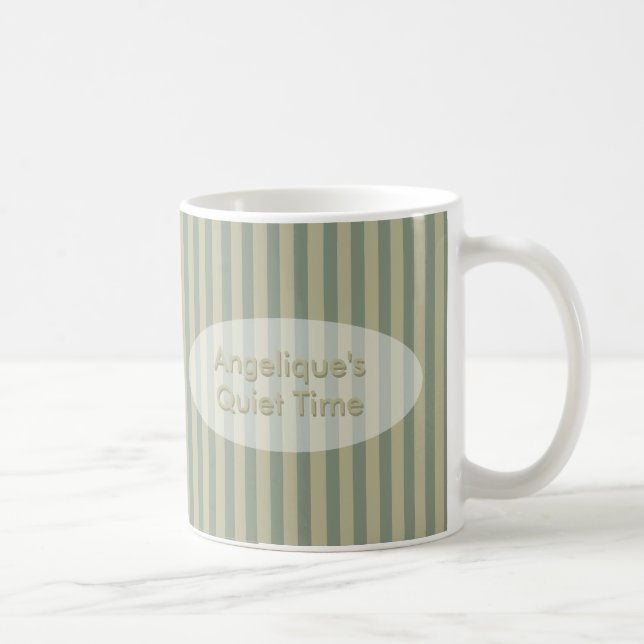 Quiet Time Khaki and Beige Stripes with Your Text Coffee Mug (Right)