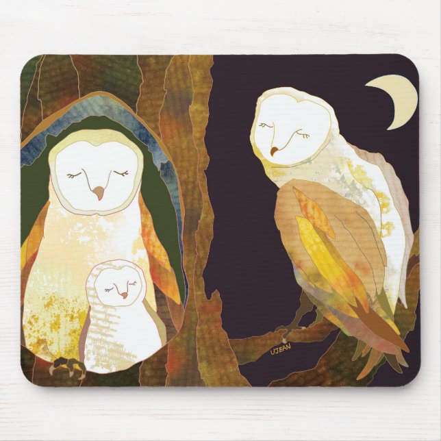 Quiet Time of Cute Owl Family Mouse Mat (Front)