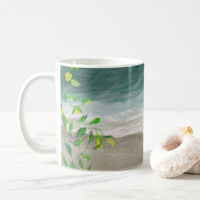 Quiet Time on the Beach Digital Painting Coffee Mug (With Donut)