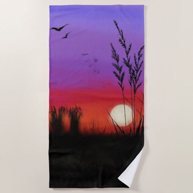 Quietly Beach Towel Lake Sunset (Front)