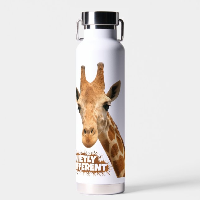 Quietly Different Giraffe - Giraffe Art Water Bottle (Front)