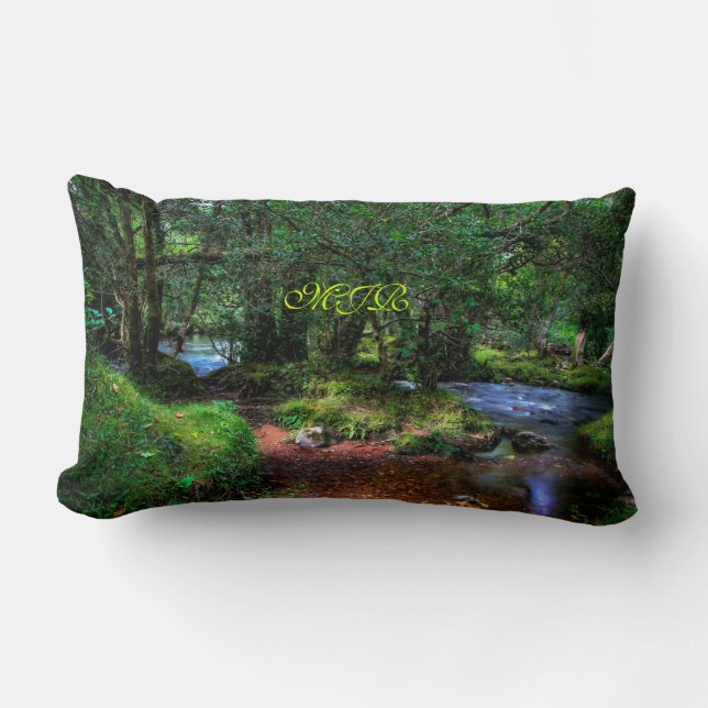 Quietly Flows The River, Spitchwick, Dartmoor Lumbar Cushion (Front)