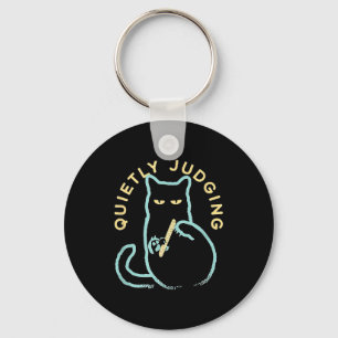 Quietly Judging Funny Novelty Cat Lover Cat Owner  Key Ring