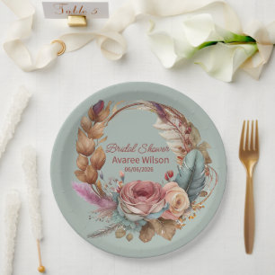 Quietude Sage Green Pink Cream Turquoise Shower Paper Plate