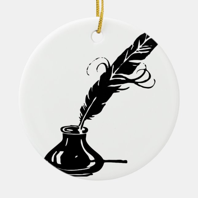 Quill and Ink Bottle Ceramic Tree Decoration (Front)