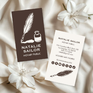 Quill Feather Ink Pen Logo Notary Public CUSTOM Business Card