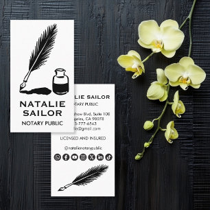 Quill Feather Ink Pen Logo Notary Public CUSTOM Business Card