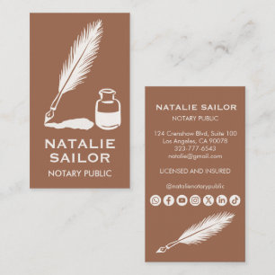 Quill Feather Ink Pen Logo Notary Public CUSTOM Business Card