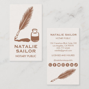 Quill Feather Ink Pen Logo Notary Public CUSTOM Business Card
