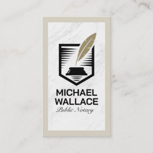 Quill Feather Pen Logo   White Marble Business Card