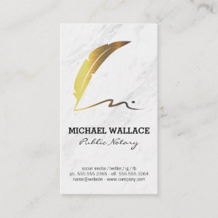 Quill Feather Pen Scribble Logo   Marble Business Card