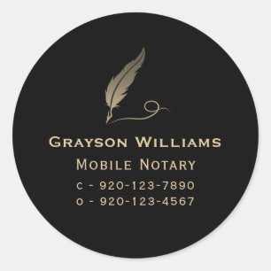 Quill Mobile Notary Black Gold  Classic Round Sticker