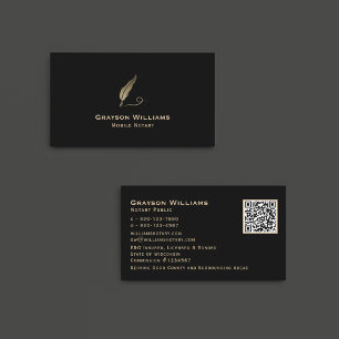 Quill Mobile Notary Black Gold QR Code  Business Card