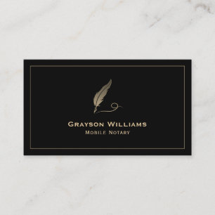 Quill Mobile Notary Black Gold QR Code  Business Card