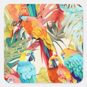 Quill Paper Parrots Square Sticker