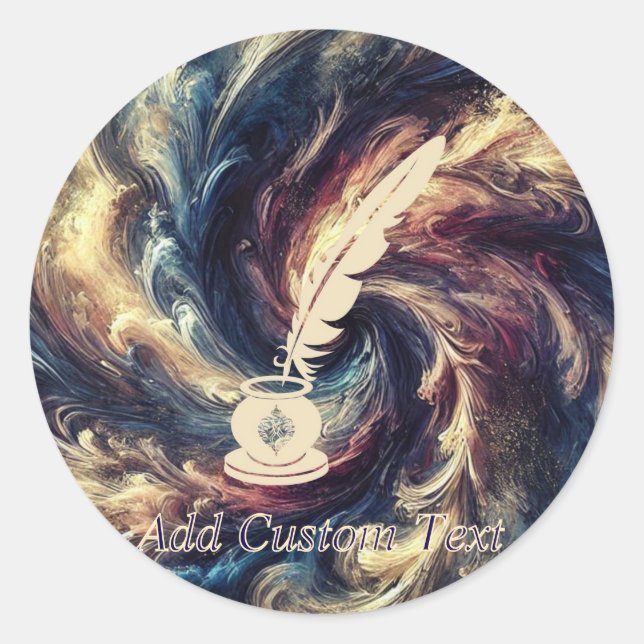 Quill Pen Modern Abstract Art Classic Round Sticker (Front)