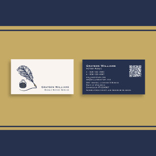 Quill QR Code Navy Mobile Notary  Business Card