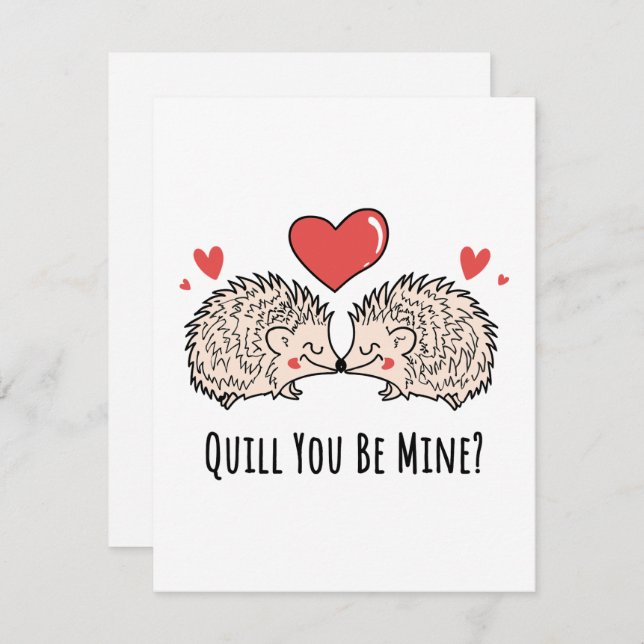 Quill You Be Mine: Hedgehog Love Couple Kiss Holiday Card (Front/Back)