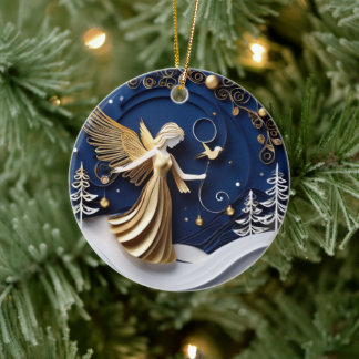 Quilled-Art Golden Angel Winter Ceramic Tree Decoration