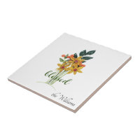 Quilled Autumn Flowers "blessed" Ceramic Tile