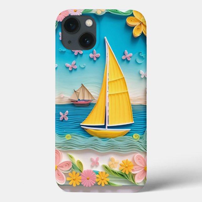 Quilled Nature Scene with Sailing Boat Case-Mate iPhone Case (Back)