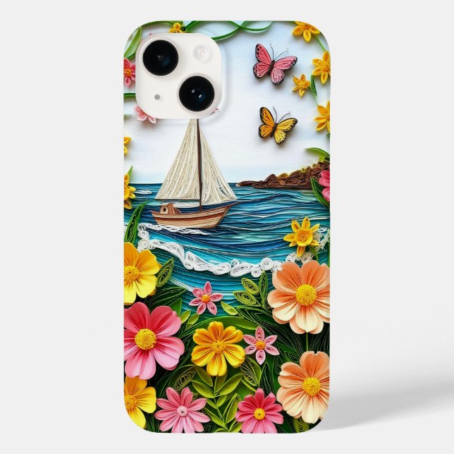 Quilled Nature Scene with Sailing Boat Case-Mate iPhone Case (Back)