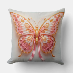 Quilled Paper Butterfly With Pink and Golden Detai Cushion