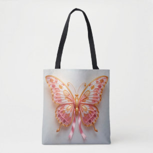 Quilled Paper Butterfly With Pink and Golden Detai Tote Bag