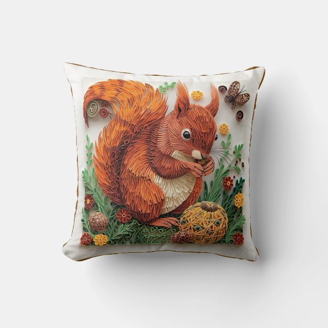Quilling Effect Red Squirrel in Autumn Cushion (Front)