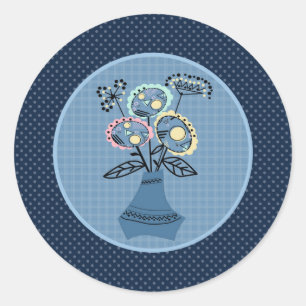 Quilling, flowers in vase classic round sticker