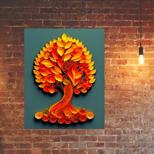 Quilling Orange Autumn Tree Illustration Poster (Creator Uploaded)
