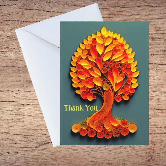 Quilling Orange Autumn Tree Illustration Thank You Holiday Card (Creator Uploaded)