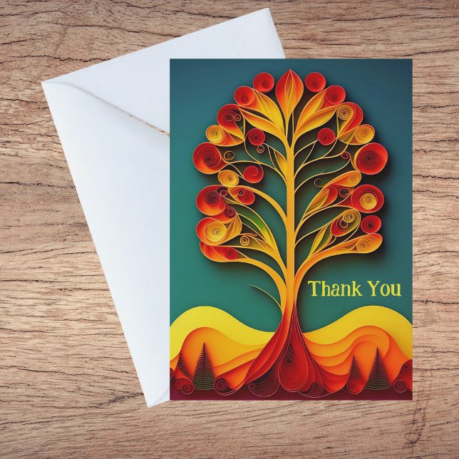 Quilling Orange Tree Autumn Illustration Thank You Holiday Card (Creator Uploaded)
