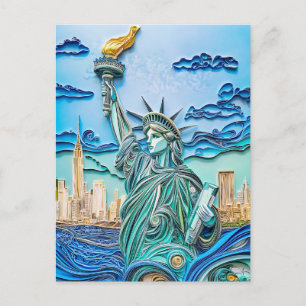  Quilling Statue of Liberty at Sunset Postcard