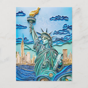 Quilling Statue of Liberty at Sunset Postcard