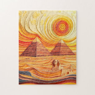 Quilling Sunset at Pyramids and Sphinx Jigsaw Puzzle
